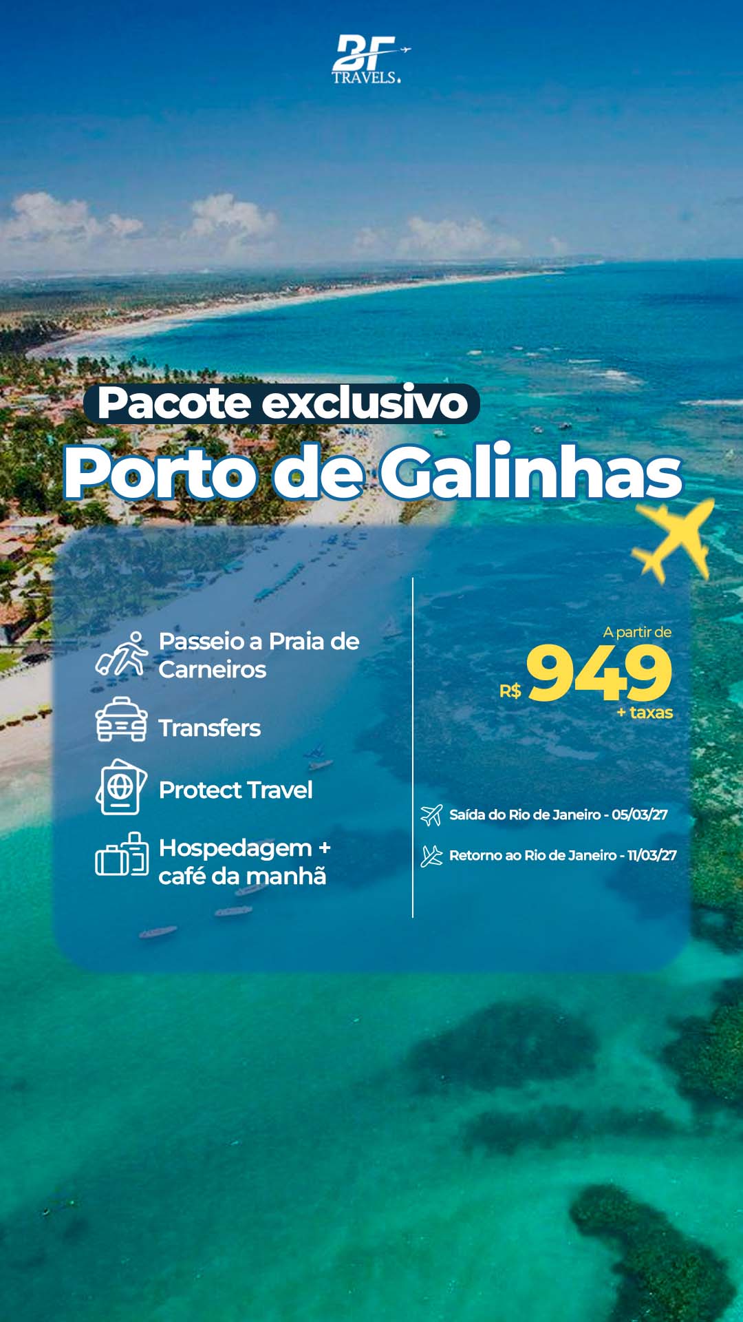 Pacote exclusivo Porto de Galinhas com saída do Rio de Janeiro